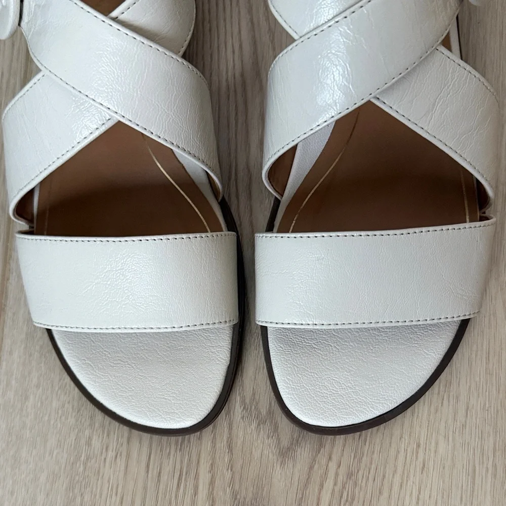 Vionic Pacifica Women's Leather Sandals, Cream Strappy Flats, Size 8 - Picture 3 of 12